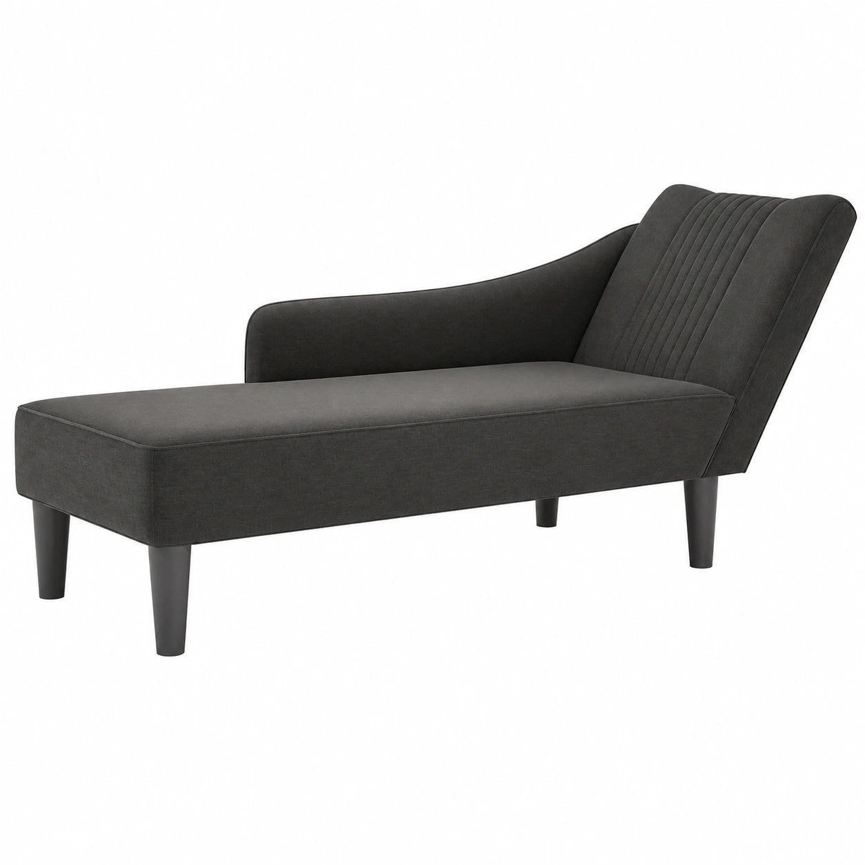Chaise Longue in Tessuto Nero con Bracciolo Destro e Schiuma Elastica, 140x56x66 cm, Letto Relax Multifunzionale