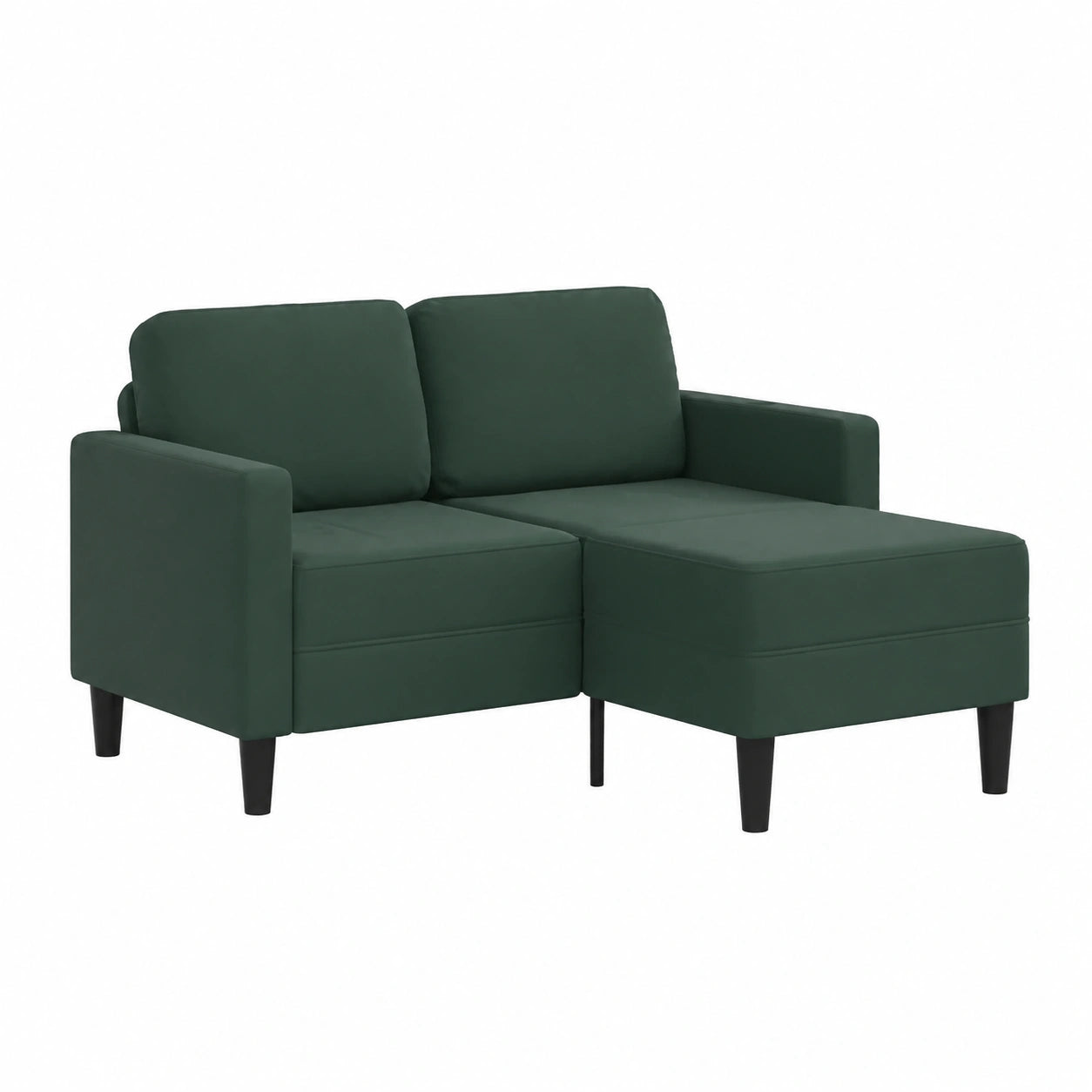 Divano angolare 2 posti in velluto verde, con chaise longue, 125 cm, seduta in schiuma spessa, gambe stabili, ideale per spazi ridotti