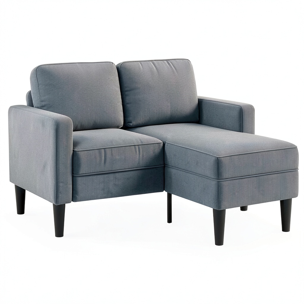 Divano angolare a L in tessuto di lino per piccoli spazi con chaise longue integrata
