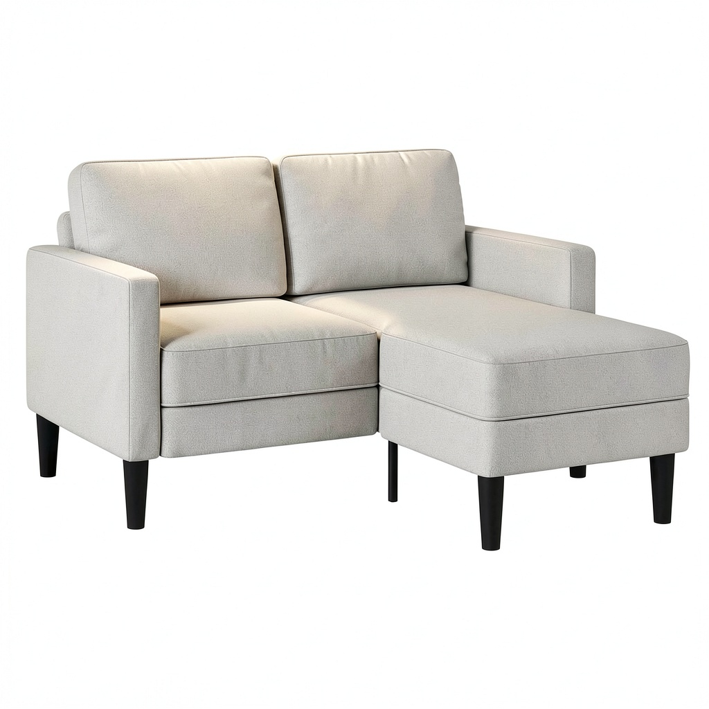 Divano angolare a L 2 posti con chaise longue grigia, 125 x 118 cm, perfetto per soggiorno moderno