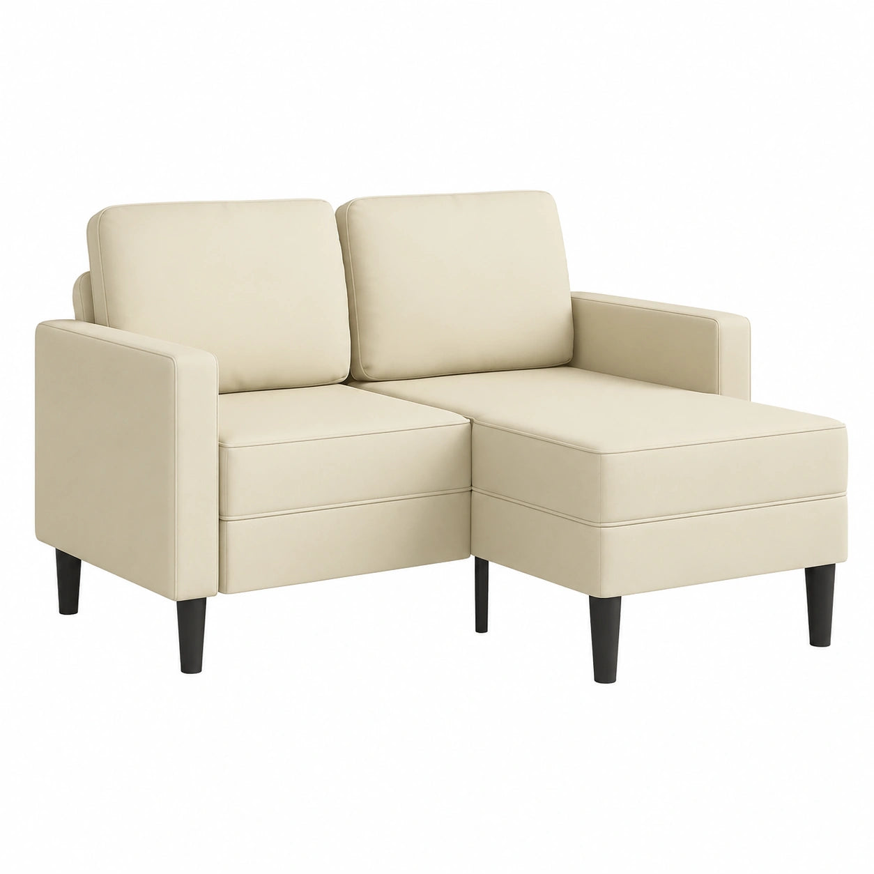 Divano angolare a 2 posti in ecopelle crema, 125 cm, confortevole e facile da pulire