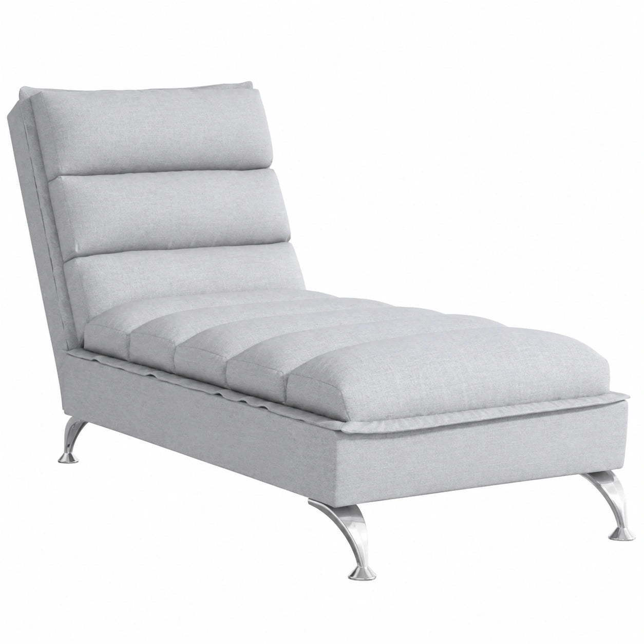Chaise Longue in Tessuto Grigio Chiaro con Cuscino, 133,5x56x74 cm, Poltrona Relax Moderna per Soggiorno, Gambe in Metallo Cromato
