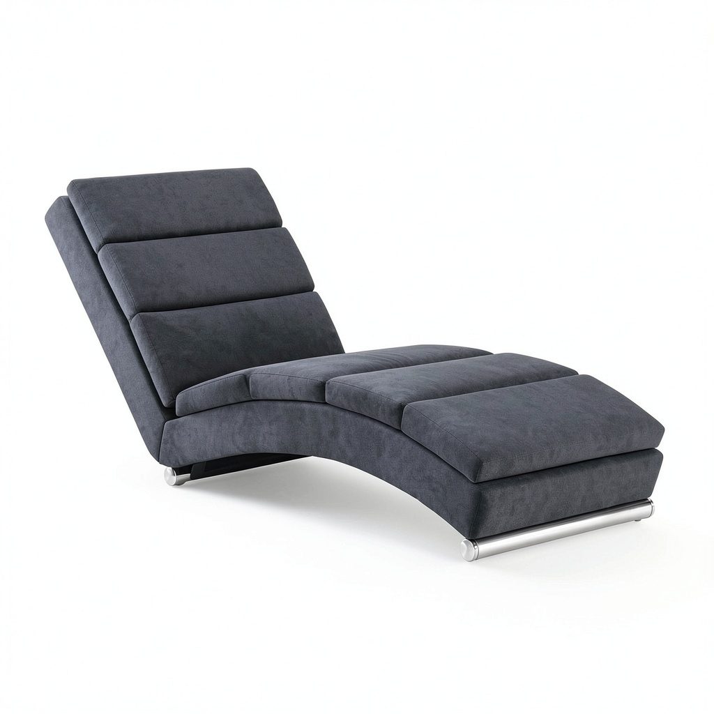 Poltrona relax in ecopelle grigia con gambe in acciaio, 155x51x71 cm, chaise longue ergonomica imbottita per soggiorno