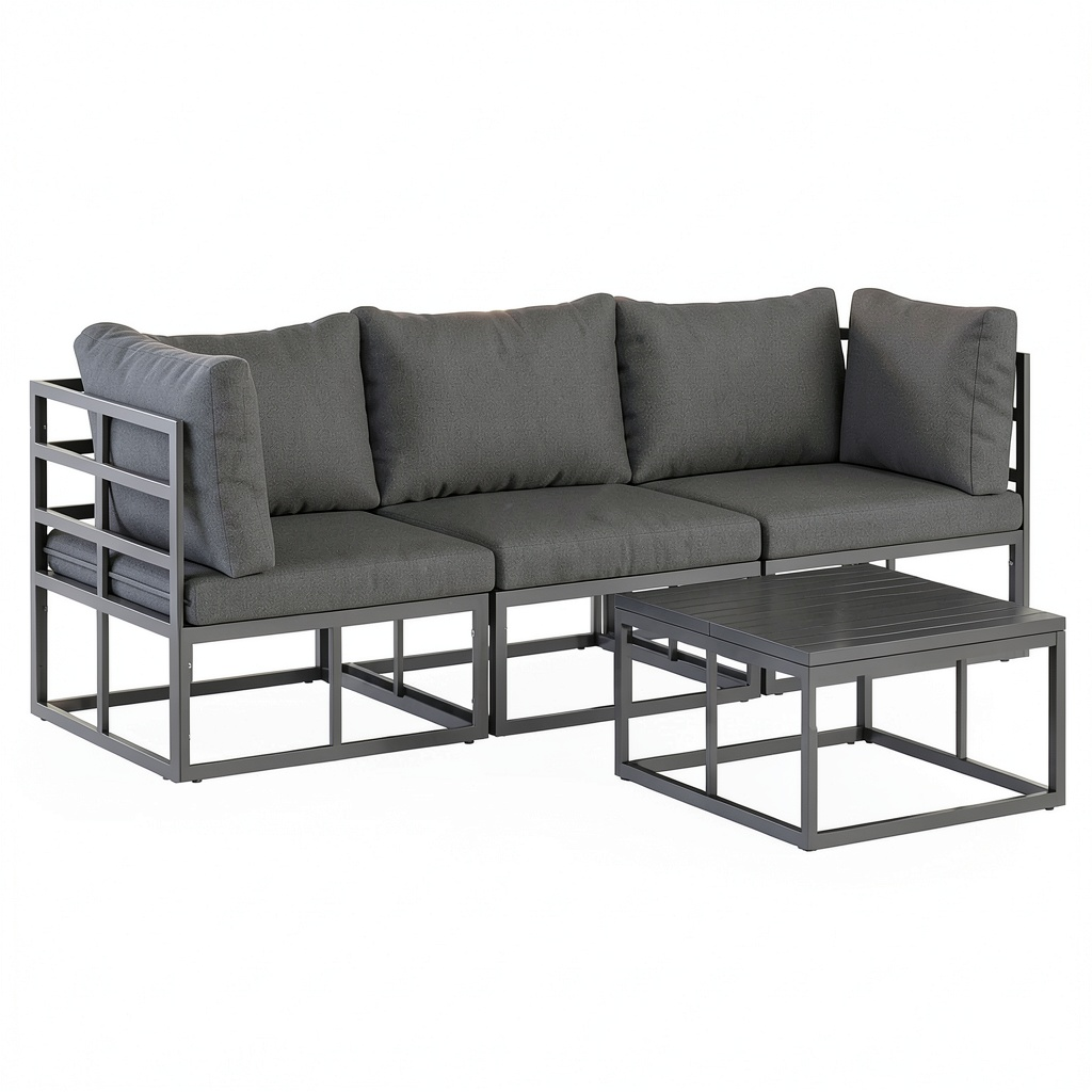 Set Arredo da Esterno in Alluminio Nero con Cuscini, Divano Modulare Giardino