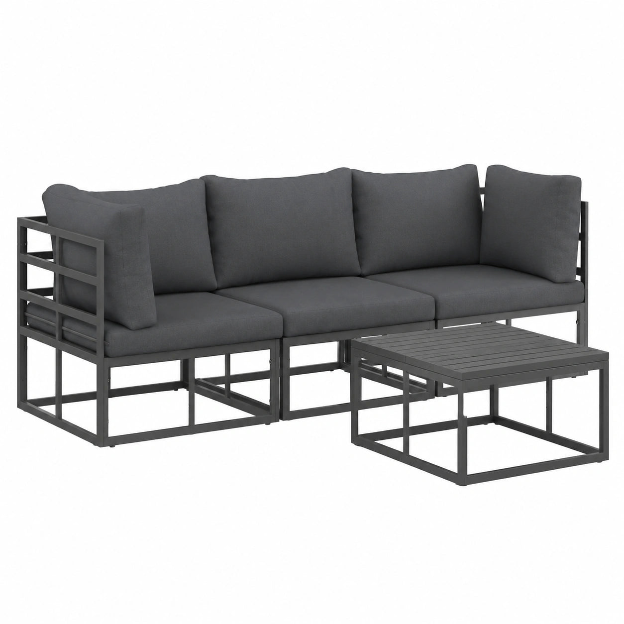 Set Arredo da Esterno in Alluminio Nero con Cuscini, Divano Modulare Giardino