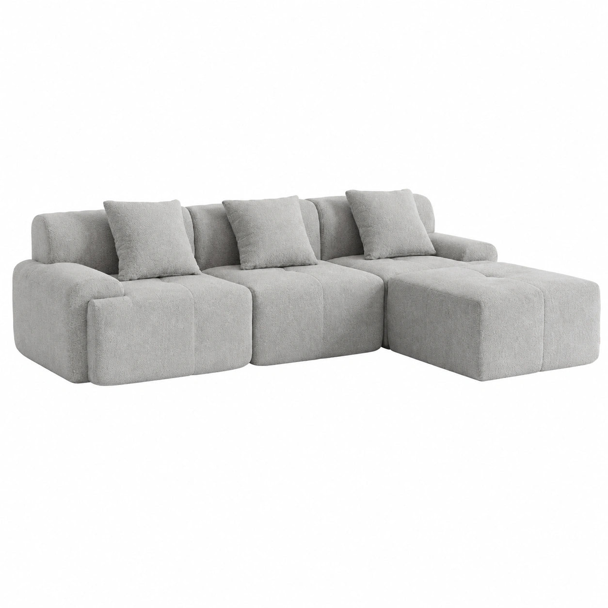 Divano angolare componibile 3 posti con penisola, tessuto chenille, cuscini sfoderabili, colore grigio minerale