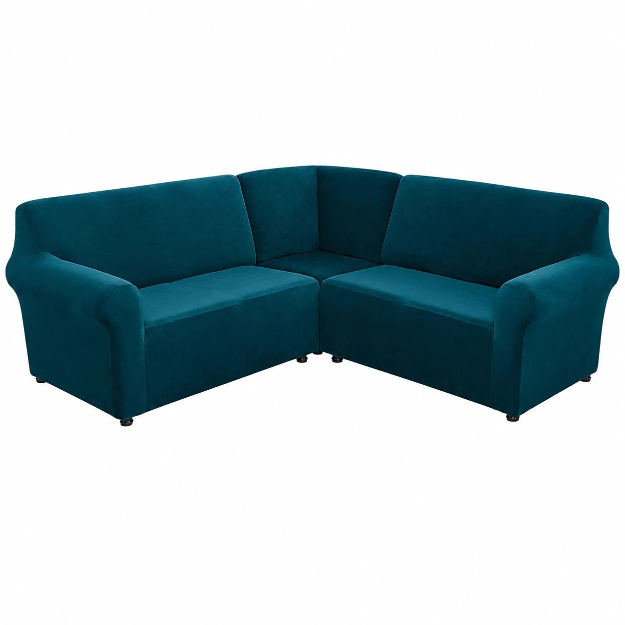 Copertura Divano Angolare in Velluto Elastica per 5/7 Posti, Protezione per Mobili con Fondo Elasticizzato, Colore Blu Acqua Profonda