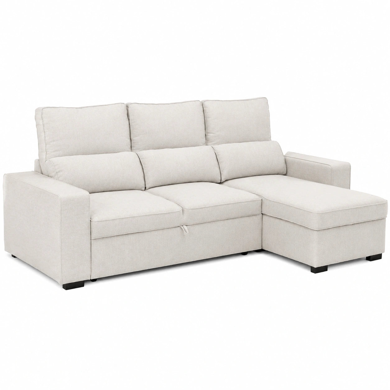 Divano Letto 3 Posti Harper con Chaise Longue e Contenitore, Beige