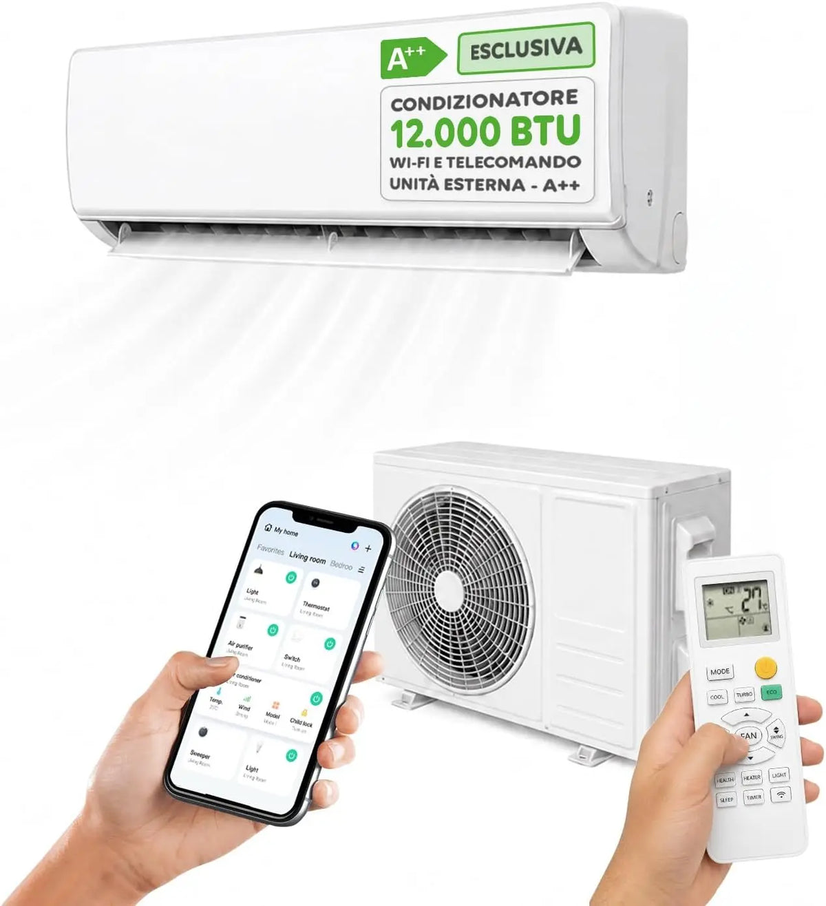 Climatizzatore split Wintem - con Wi-Fi, con display digitale, con tecnologia inverter - 12000 BTU, 65 dB