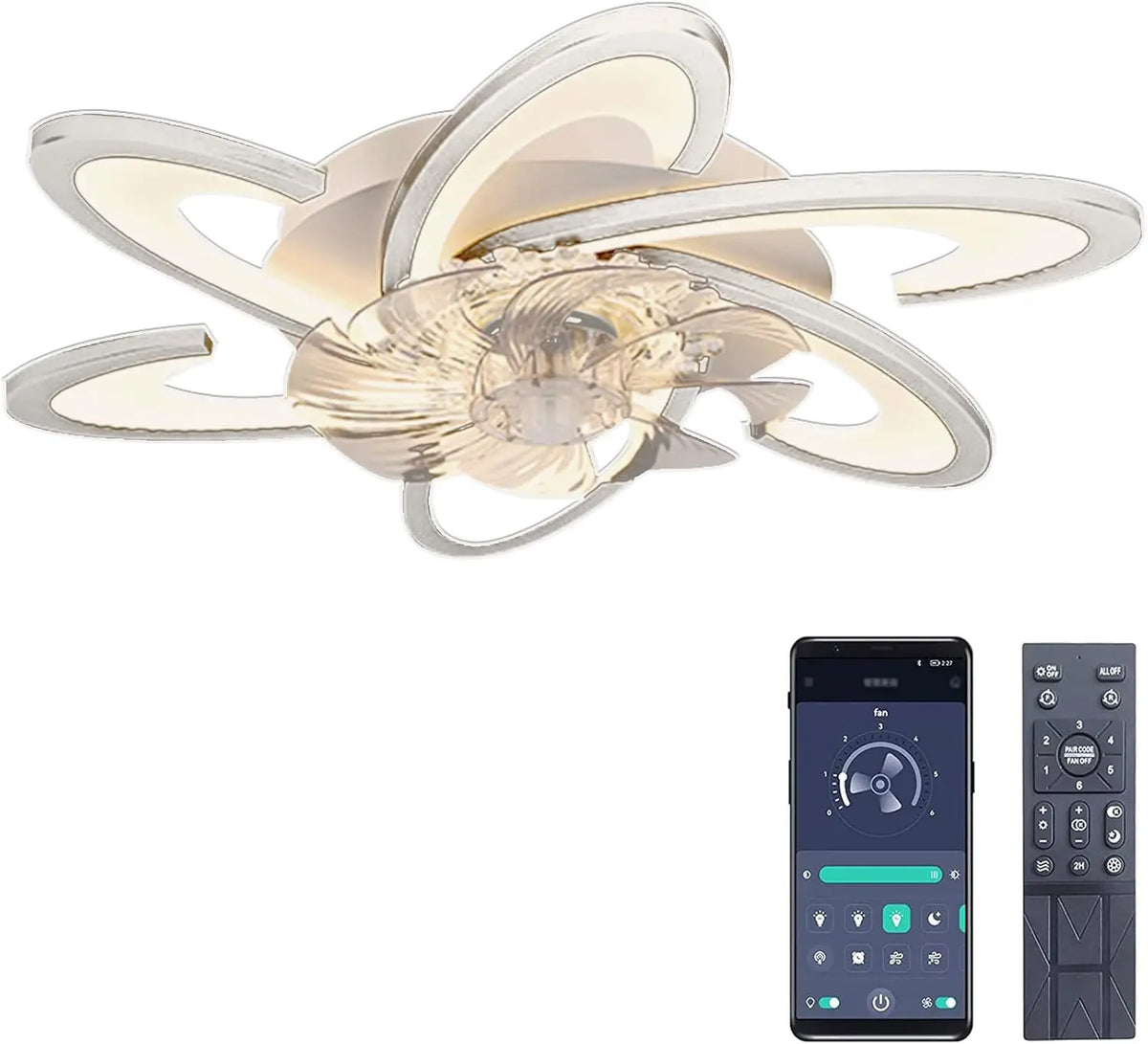 Ventilatore da soffitto - colore Bianco - con telecomando, a LED, silenzioso - 50W