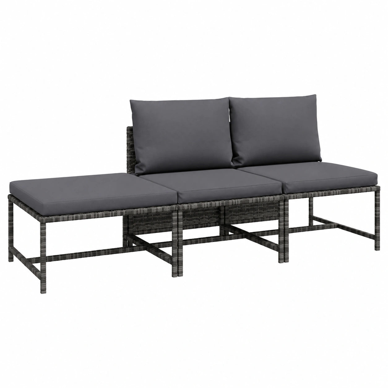 Set Salotto da Giardino 3 Pezzi in Rattan Sintetico con Cuscini Grigi