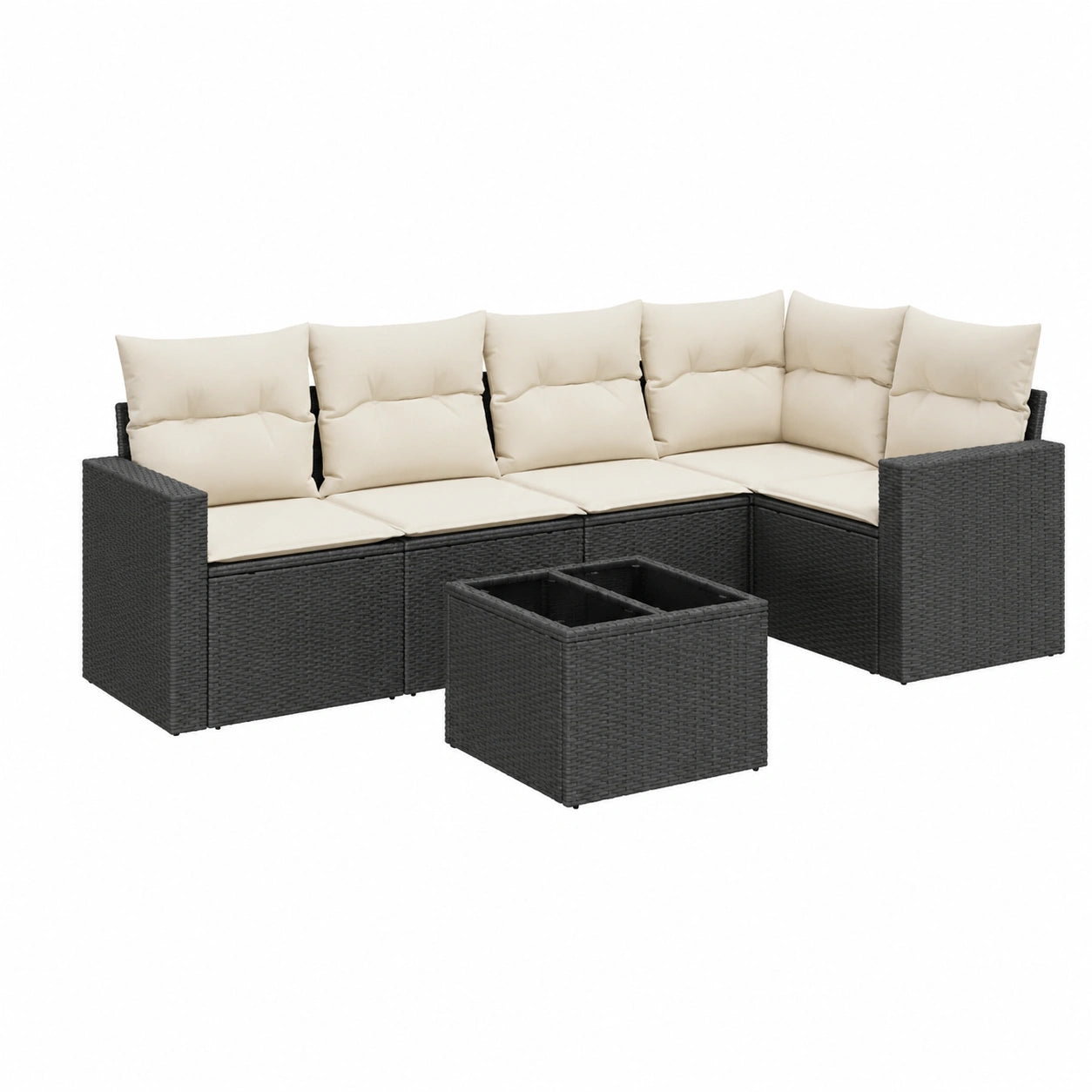 Set Completo Divani da Esterno 7 Pezzi in Rattan Nero con Cuscini