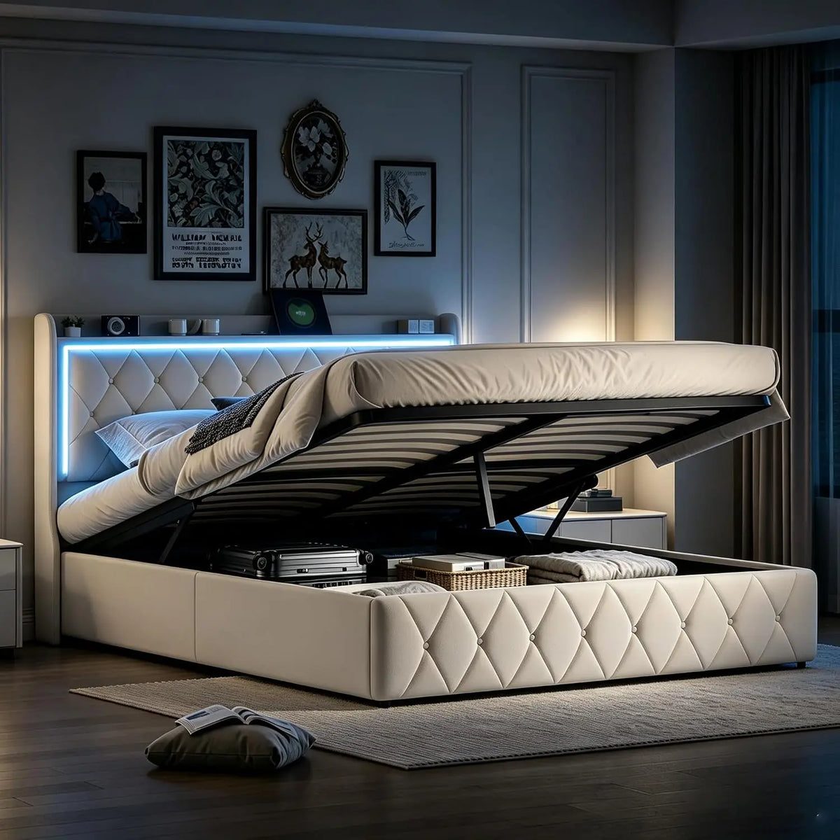 Letto - colore Beige - a LED - 190 cm