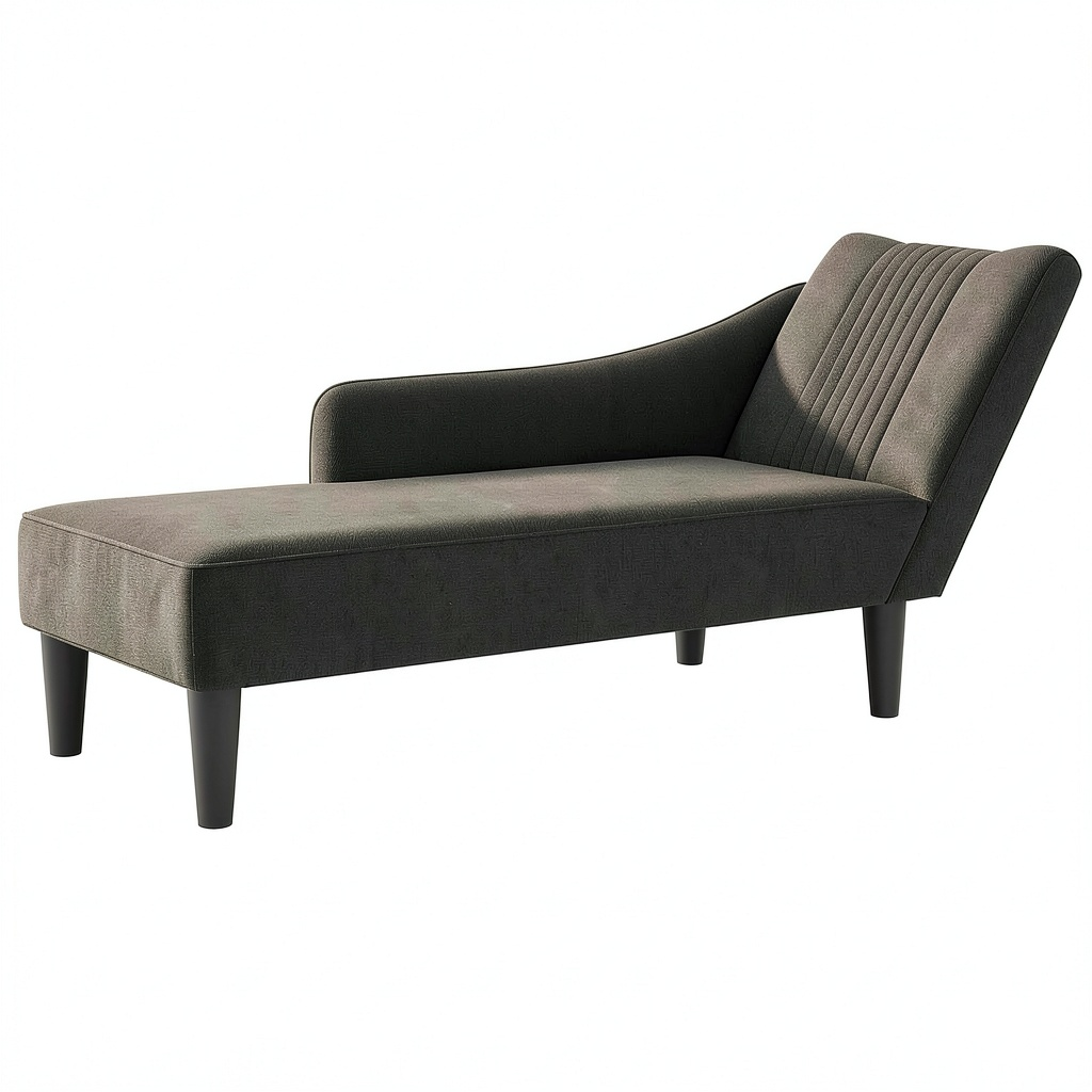 Chaise Longue in Tessuto Nero con Bracciolo Destro e Schiuma Elastica, 140x56x66 cm, Letto Relax Multifunzionale