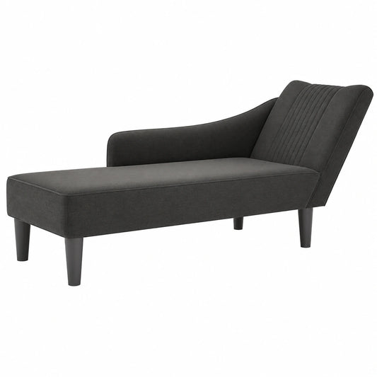 Chaise Longue in Tessuto Nero con Bracciolo Destro e Schiuma Elastica, 140x56x66 cm, Letto Relax Multifunzionale