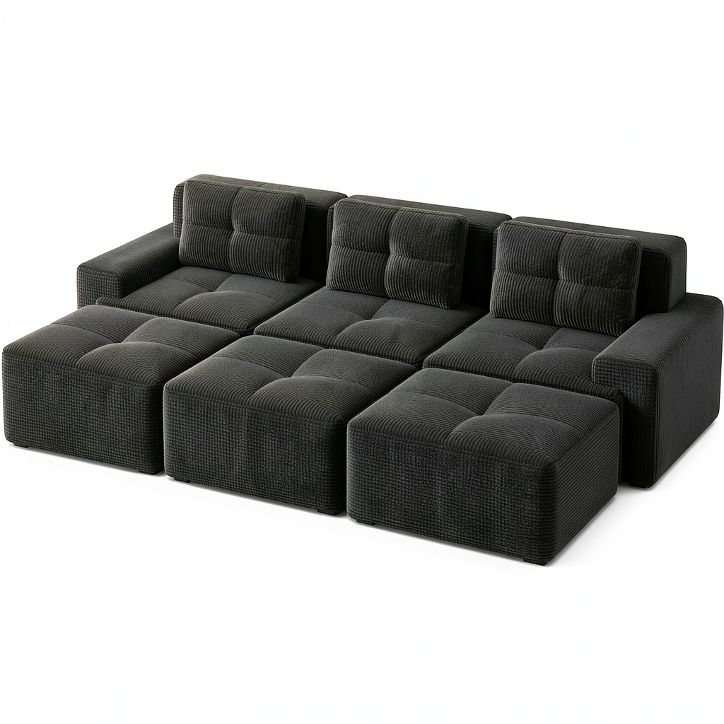 Divano Modulabile Bladez Cloud in Cord Nero con Funzione Letto e Pouf