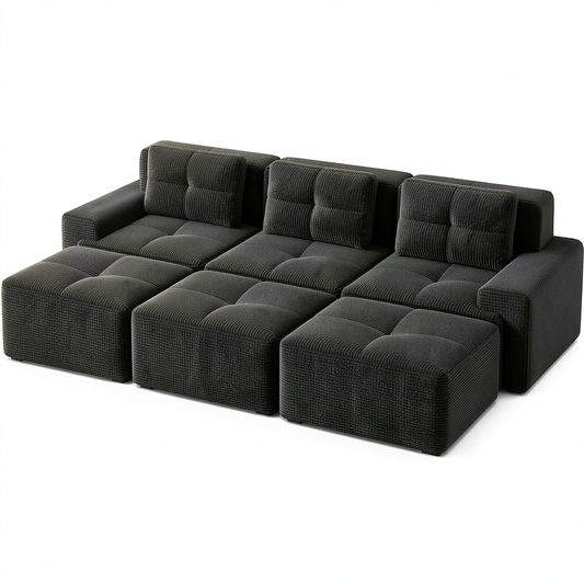 Divano Modulabile Bladez Cloud in Cord Nero con Funzione Letto e Pouf