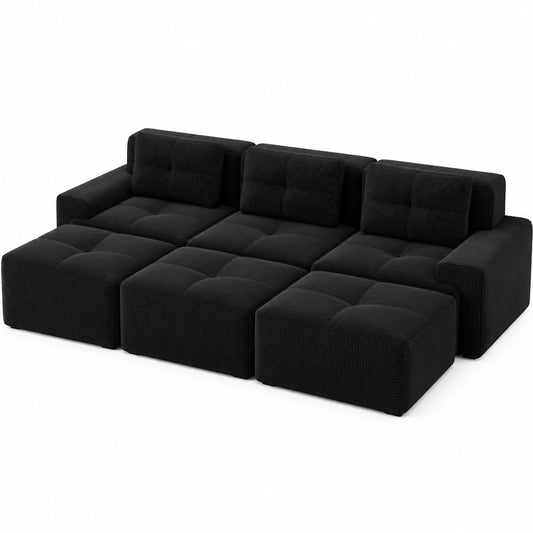 Divano Modulabile Bladez Cloud in Cord Nero con Funzione Letto e Pouf