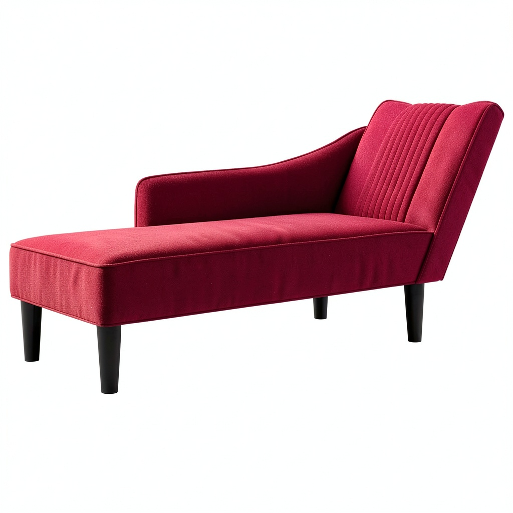 Chaise Longue in Velluto Rosso Vino con Bracciolo Destro per Soggiorno