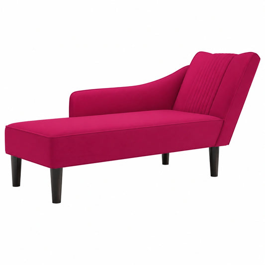 Chaise Longue in Velluto Rosso Vino con Bracciolo Destro per Soggiorno