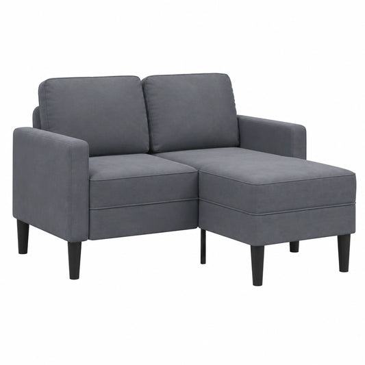 Divano angolare in velluto grigio scuro con chaise longue, gambe in metallo, per piccoli spazi