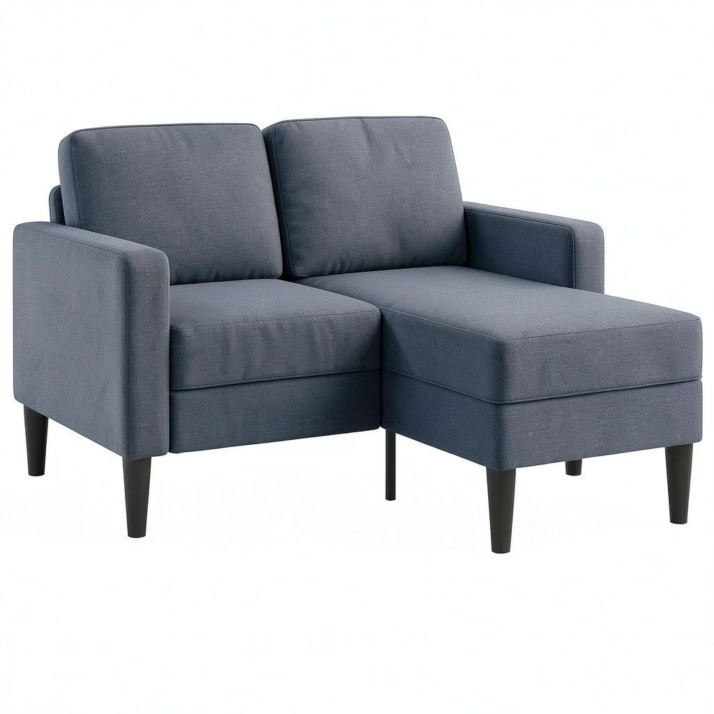 Divano Angolare 2 Posti con Chaise Longue Blu in Tessuto