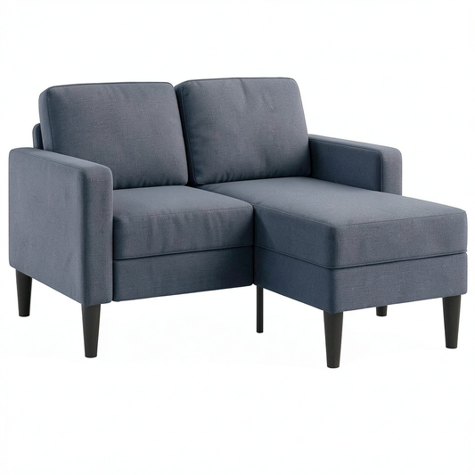 Divano Angolare 2 Posti con Chaise Longue Blu in Tessuto