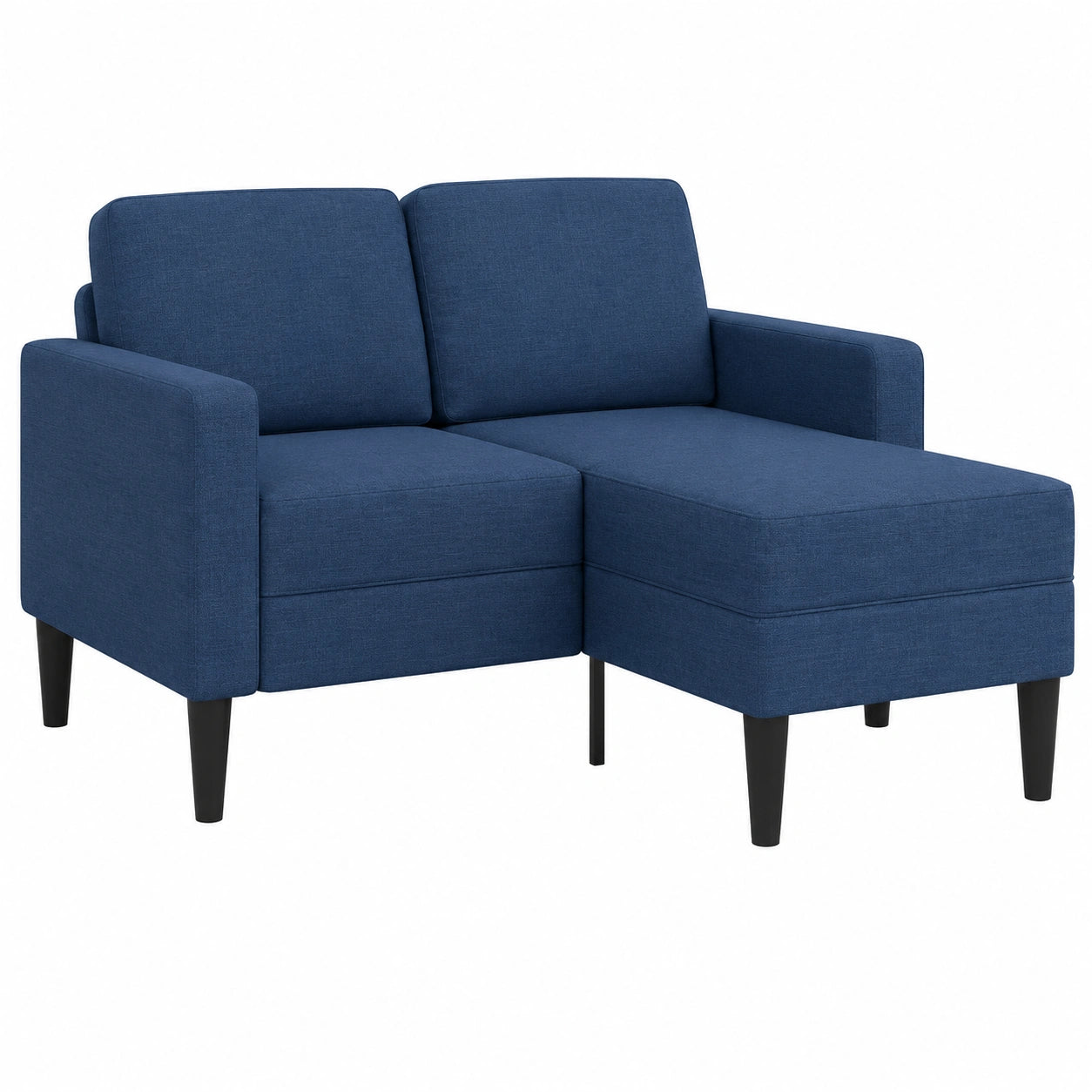 Divano Angolare 2 Posti con Chaise Longue Blu in Tessuto