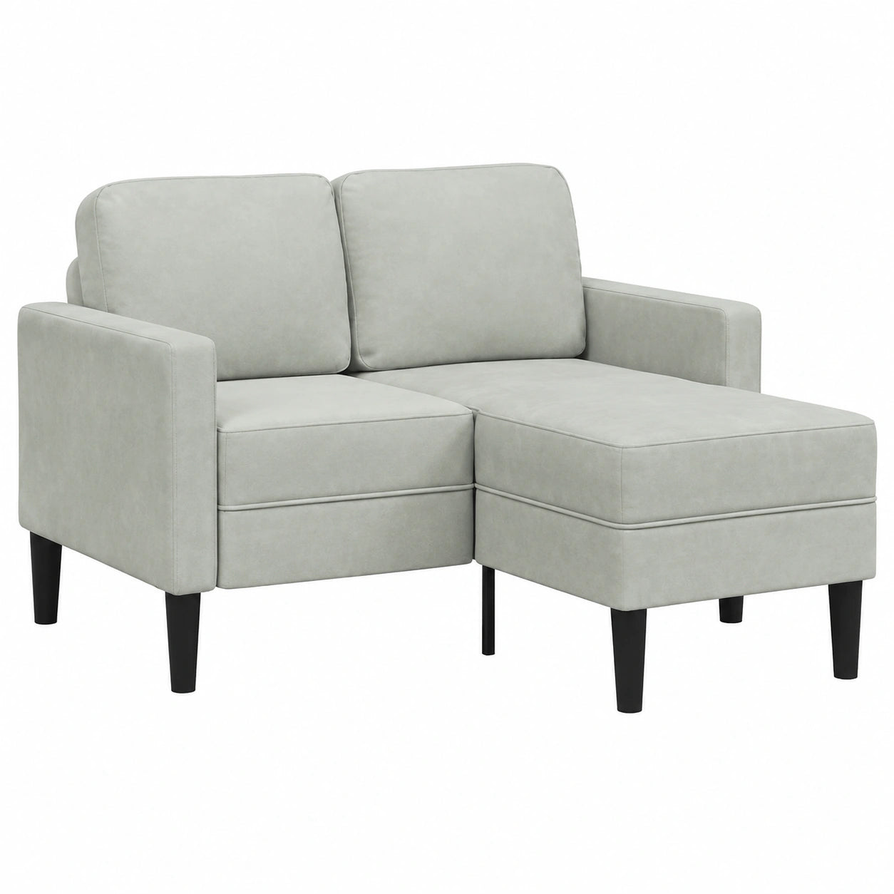 Divano angolare a L in velluto grigio chiaro, 2 posti con chaise longue, compatto per piccoli spazi, struttura in metallo, 125 cm
