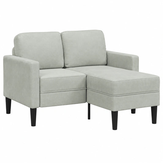 Divano angolare a L in velluto grigio chiaro, 2 posti con chaise longue, compatto per piccoli spazi, struttura in metallo, 125 cm