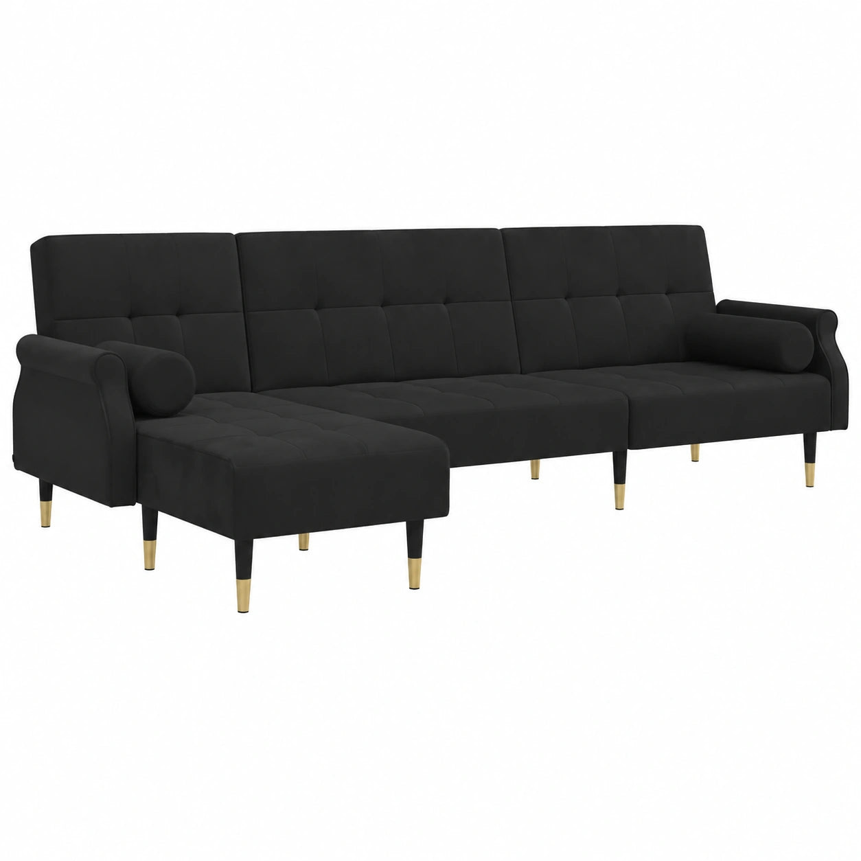 Divano letto angolare con chaise longue e schienale regolabile, ideale per ospiti