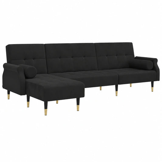 Divano letto angolare con chaise longue e schienale regolabile, ideale per ospiti