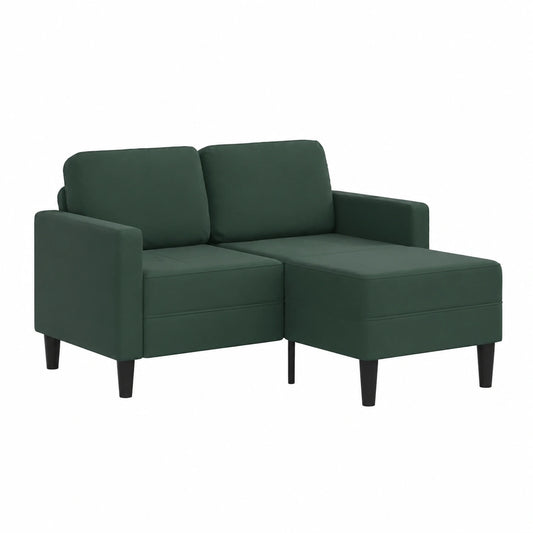 Divano angolare 2 posti in velluto verde, con chaise longue, 125 cm, seduta in schiuma spessa, gambe stabili, ideale per spazi ridotti