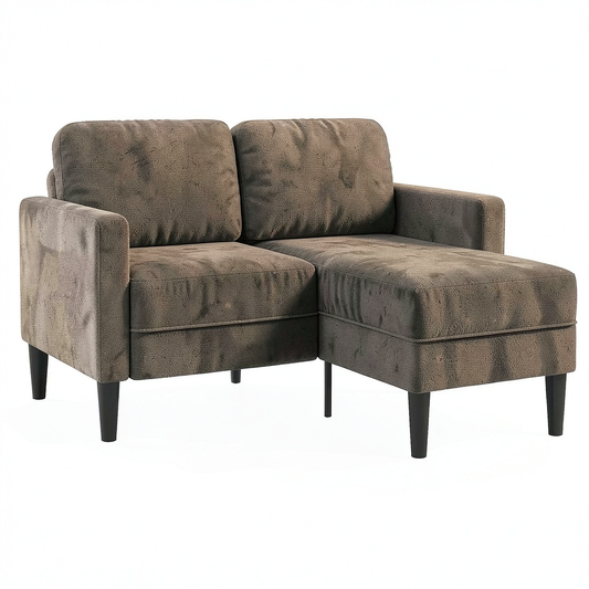 Divano angolare in ecopelle grigio scuro con chaise longue, 125 cm