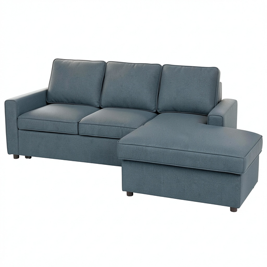 Divano Letto Angolare SAMIRA con Chaise Longue e Contenitore in Blu Petrolio Modello Kennedy