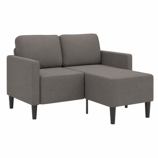 Divano angolare 2 posti con chaise longue in tessuto tortora, 125 cm, struttura in metallo e legno, seduta imbottita spessa