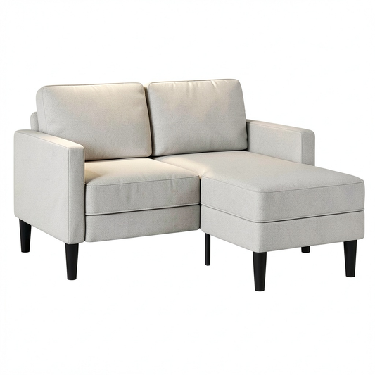 Divano angolare a L 2 posti con chaise longue grigia, 125 x 118 cm, perfetto per soggiorno moderno