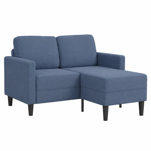 Divano Angolare 2 Posti Blu con Chaise Longue, Lino e Struttura Robusta