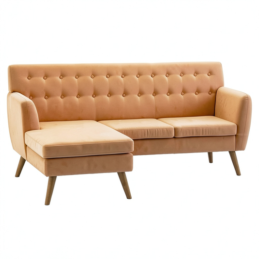 Divano angolare in tessuto L arancione con chaise longue, struttura robusta, per soggiorno