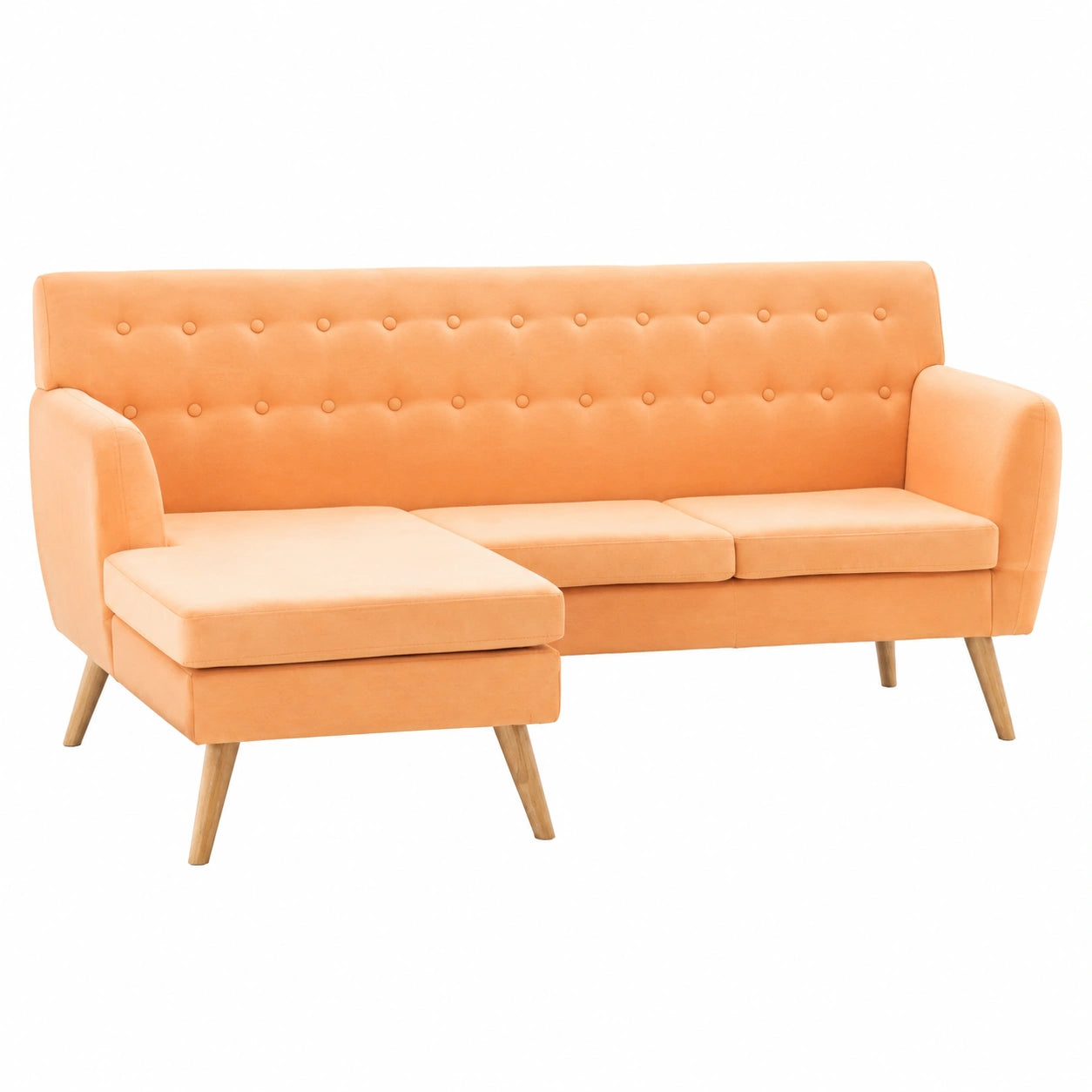 Divano angolare in tessuto L arancione con chaise longue, struttura robusta, per soggiorno