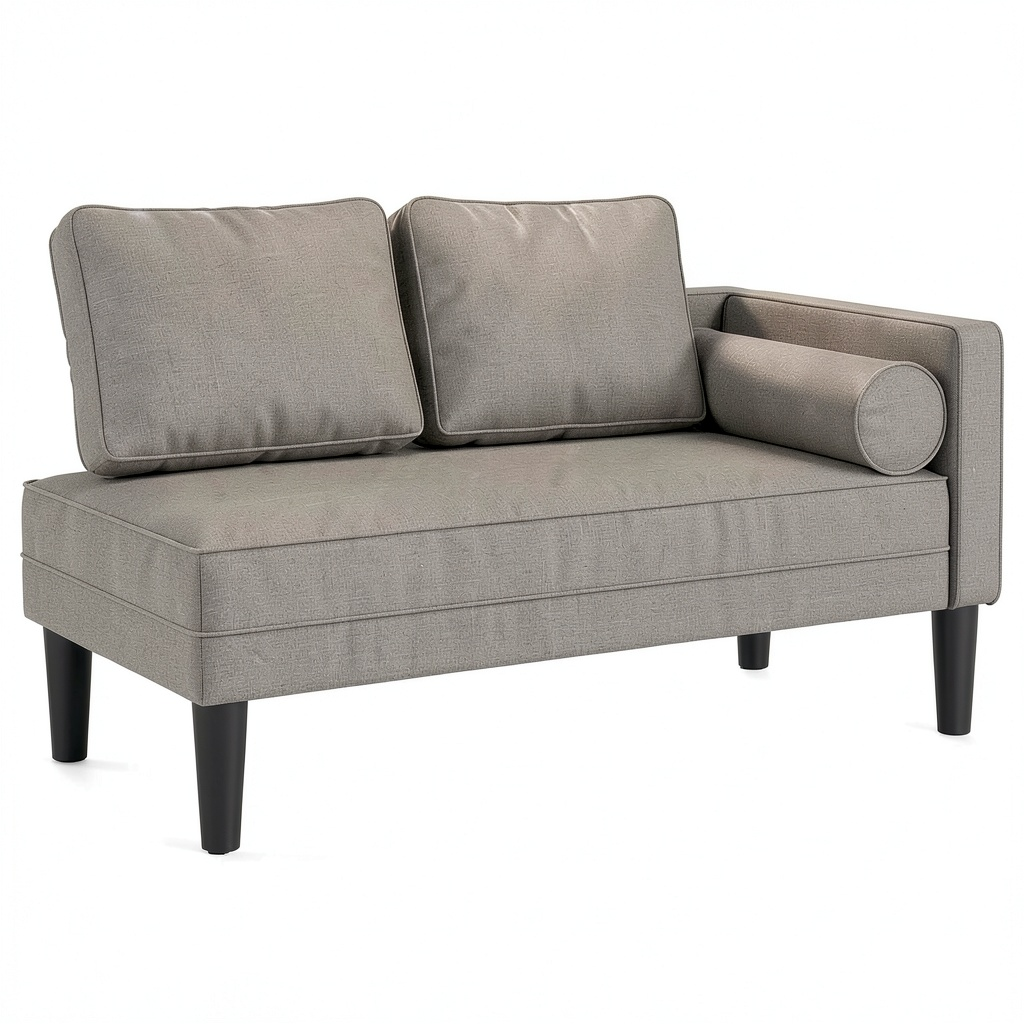Divano Letto Imbottito Tortora con Cuscini, Chaise Longue 2 Posti