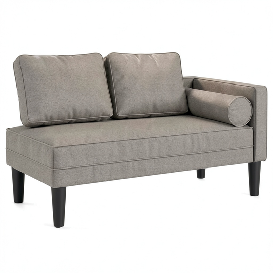 Divano Letto Imbottito Tortora con Cuscini, Chaise Longue 2 Posti