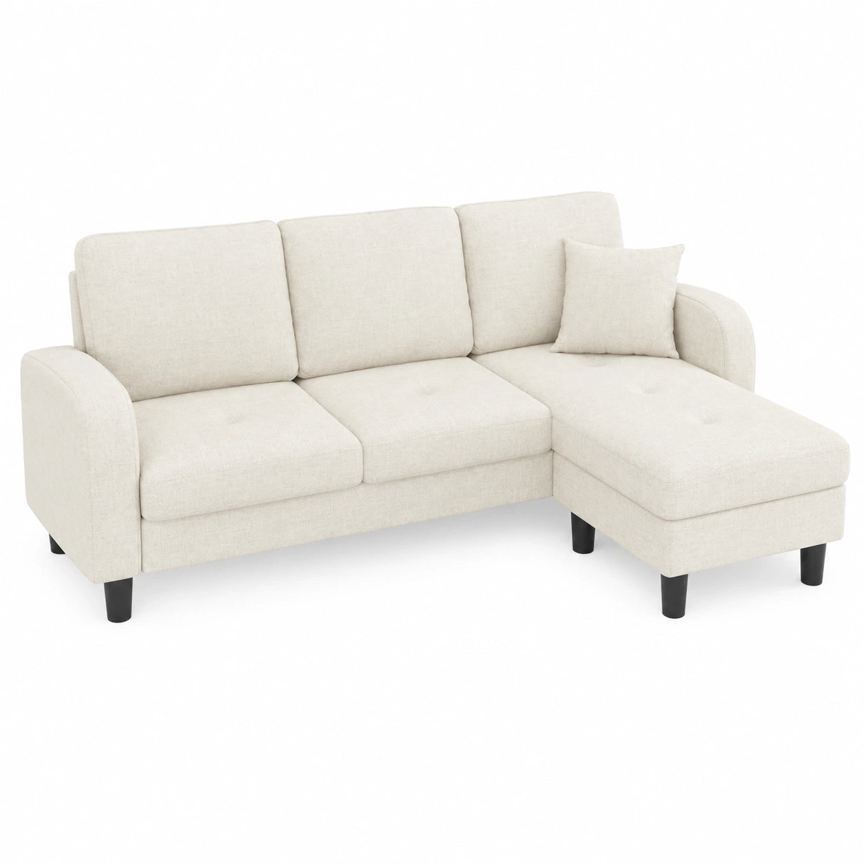 Divano angolare modulare a 3 posti con chaise longue sfoderabile, tessuto cotone e lino, 166x118x77 cm, gambe robuste, ideale per il salotto, Beige chiaro