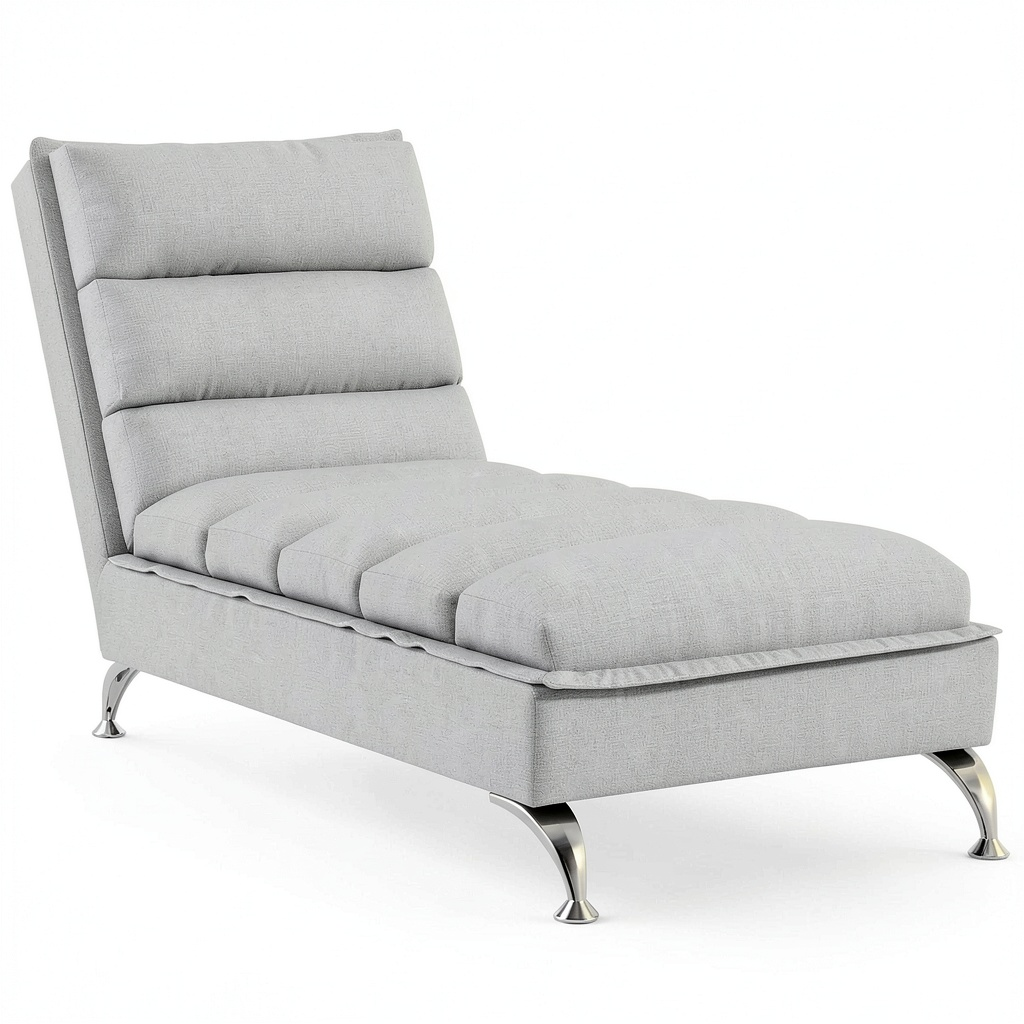 Chaise Longue in Tessuto Grigio Chiaro con Cuscino, 133,5x56x74 cm, Poltrona Relax Moderna per Soggiorno, Gambe in Metallo Cromato