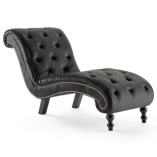 Chaise Longue Ergonomica in Velluto Nero con Frange, Divano Letto per Soggiorno, 145 x 52 x 77 cm