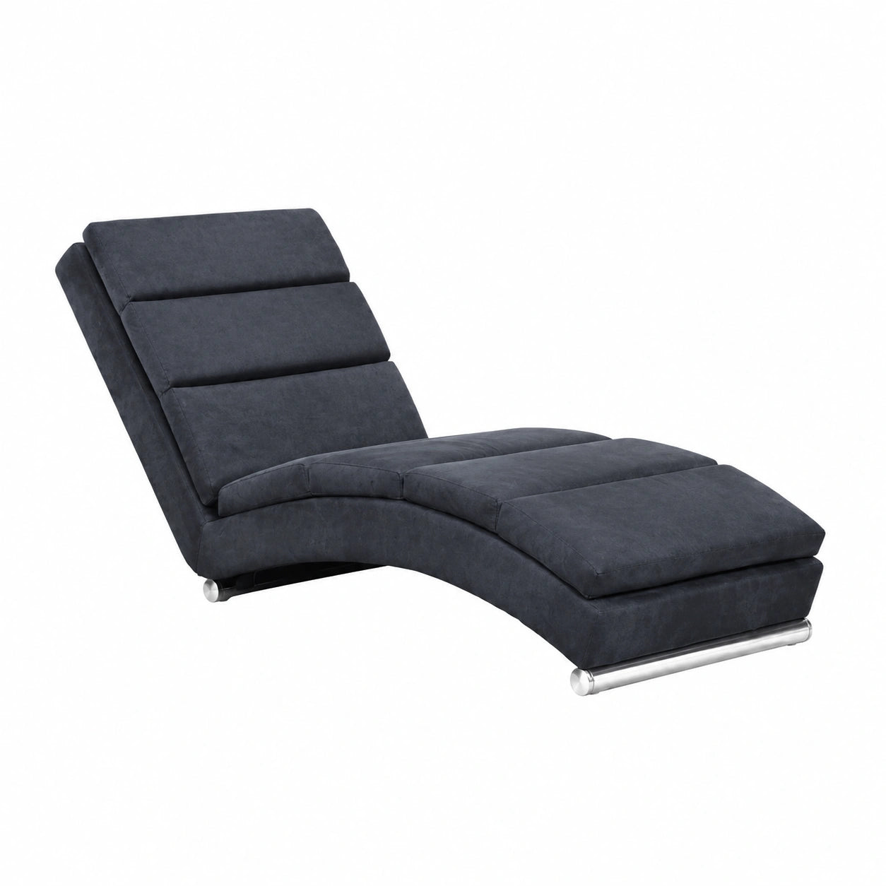 Poltrona relax in ecopelle grigia con gambe in acciaio, 155x51x71 cm, chaise longue ergonomica imbottita per soggiorno