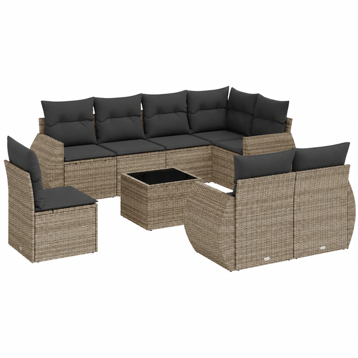 Set Divano da Giardino 9 Pezzi con Cuscini in Polyrattan Grigio