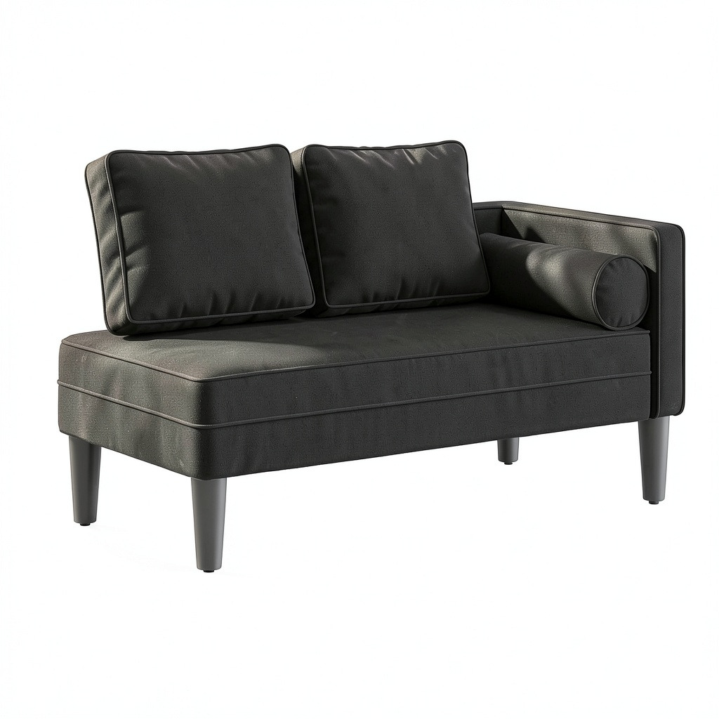 Poltrona Chaise Longue in Velluto Nero con Cuscino Ergonomico per Soggiorno e Camera
