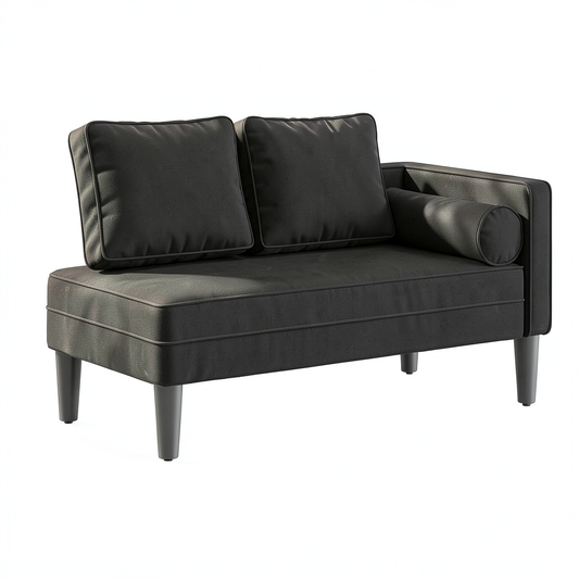Poltrona Chaise Longue in Velluto Nero con Cuscino Ergonomico per Soggiorno e Camera