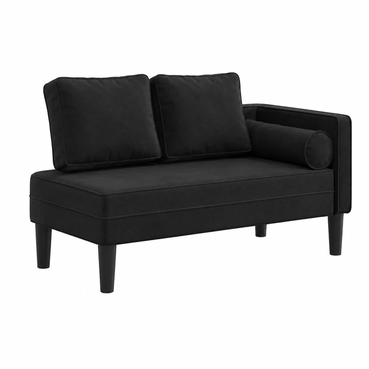 Poltrona Chaise Longue in Velluto Nero con Cuscino Ergonomico per Soggiorno e Camera
